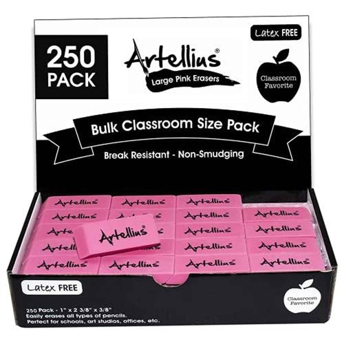 Pencil Erasers for Kids - 250-Pack Pink Pencil Erasers - Latex-Free & Smudge-Free Design - Pink School Supplies for Classroom Office Art Projects