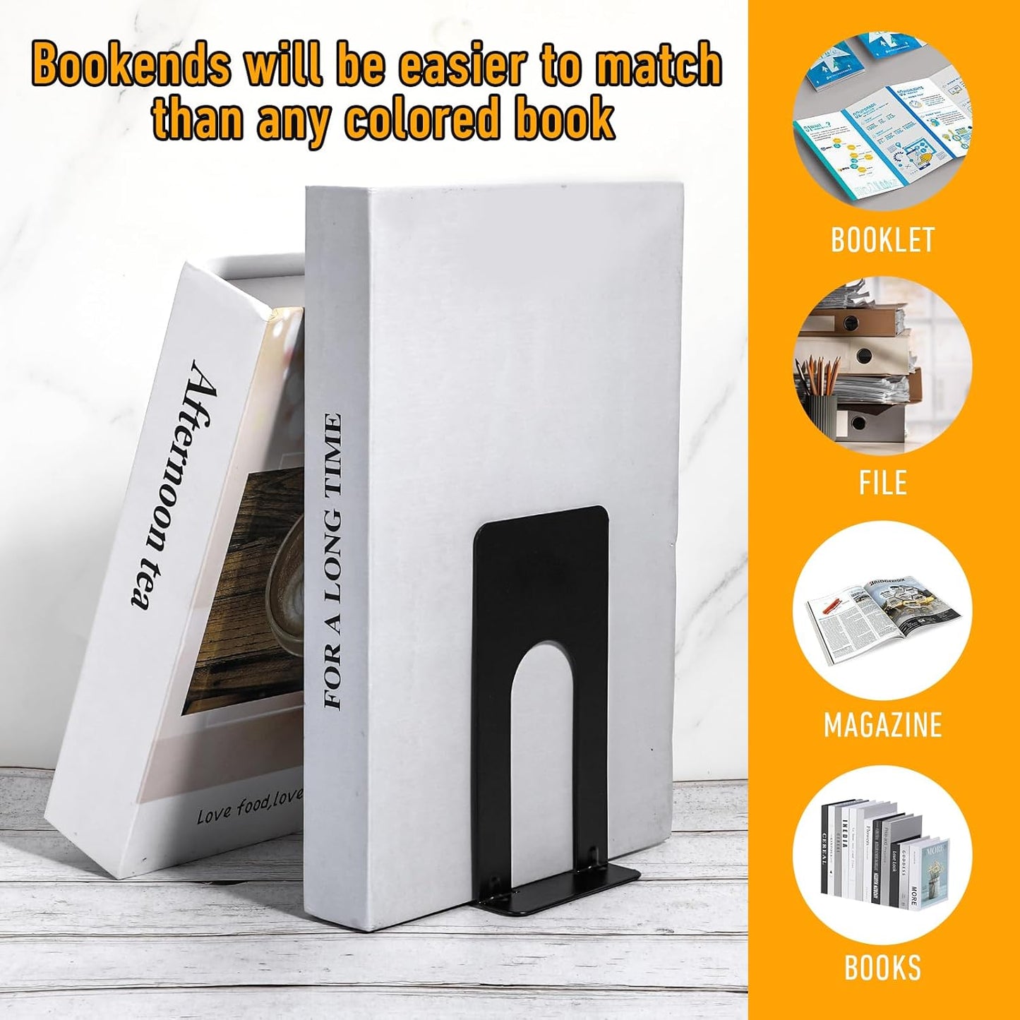 Skiennix Heavy Duty Metal Bookends - Nonskid Design for Home & Office | 10 Pairs in Black