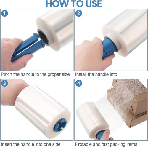Jutom Mini Stretch Film - 16 Pcs Industrial Shrink Wrap Rolls with 2 Handles | 5" x 1000 ft Clear & Blue