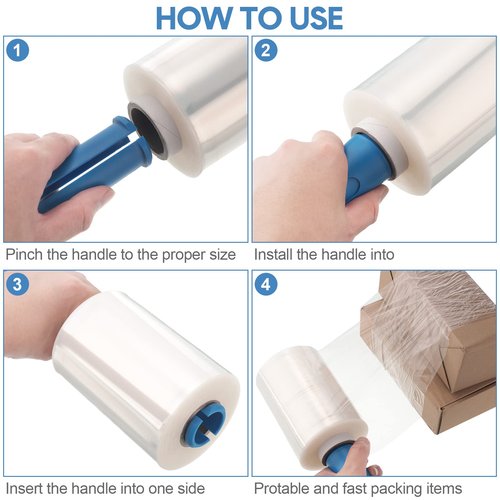 Jutom 8 Pcs Clear Stretch Wrap Roll Plastic Wrap for Moving with 2 Handles 5 x 1000 ft Cling Packaging Shrink Film Self Adhering Shipping Supplies for Moving Bounding Storing Pallet Furniture Glass