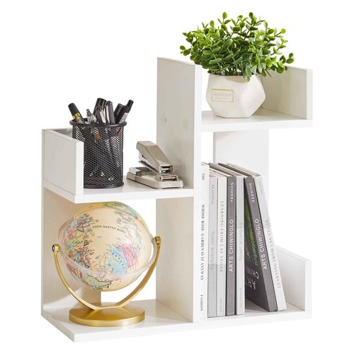 Aibiju Small White Desk Organizer, 2 Tier Tree Cactus Bookshelf, Desktop Organizer Wood, Small Plant Shelf White YD-DSR002W