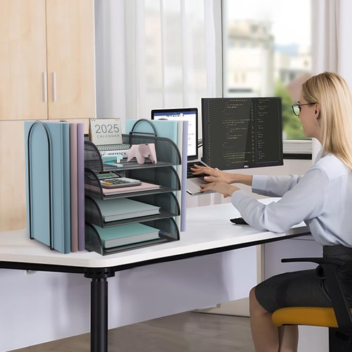 Aimeaihe 4 Tier Stackable Paper Tray Organizer for Desk, Office Desk Accessories, Paper Sorter Organizer for Letter/A4 Office File Folder Holder (Black, 16.1" x 13.2" x 10.12")