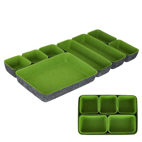 POTTIIS 8pcs Drawer Organizers, Separators, Storage Box,Felt Storage Bins Inserts Tool Containers Toy Basket Shelf Cubes Foldable Drawer Dividers Desk Organisers - Green&Grey