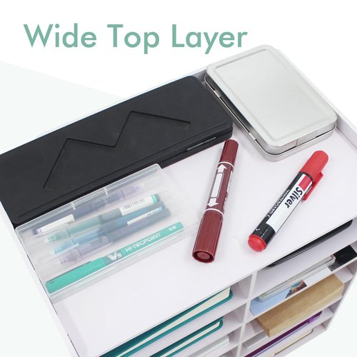 SONGWAY Desktop Mail Sorter Organizer - Small File Organizer for Desk, Desk Bills Storage, 12 Slots Ink Pad and Stamp Pad Storage Rack