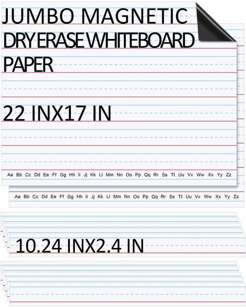 Lincia 12 Pcs Magnetic Sentence Strips Set Include 2 Jumbo 17' x 22' Magnetic Dry Erase Board with Lines 10 24' x 2. 4' Dry Erase Board with Lines Sentence Strips for Teachers Teaching Supplies