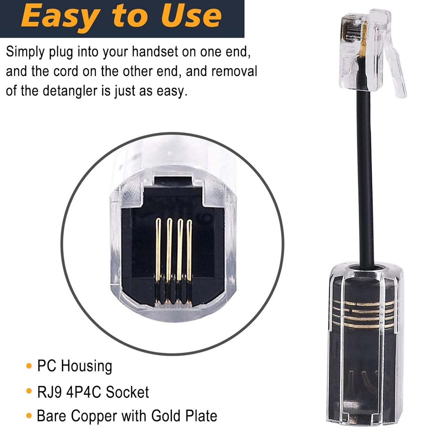 Skiennix Telephone Handset Cord Detangler - 360° Rotating Anti-Tangle Cable | 7.5ft Uncoiled Length