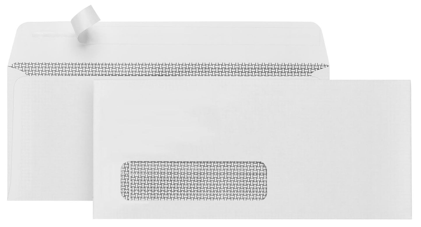 Blue Summit 500 Left Window Envelopes Self Seal #10 -QuickBooks Invoices, Checks and Letter Size Business Statements - Single Window Envelopes Self Seal #10 with Security Tint. 4 1/8 X 9 1/2, 500 Pack