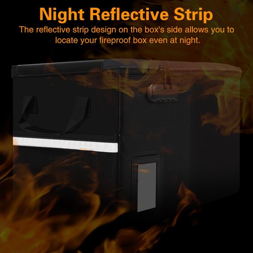 Fireproof Document Box with Lock, Document Organizer with Reflective Strip, Portable Fireproof File Box with Handle Document Safe, File Cabinet for Hanging Letter/Legal Folder/Certifications/Books