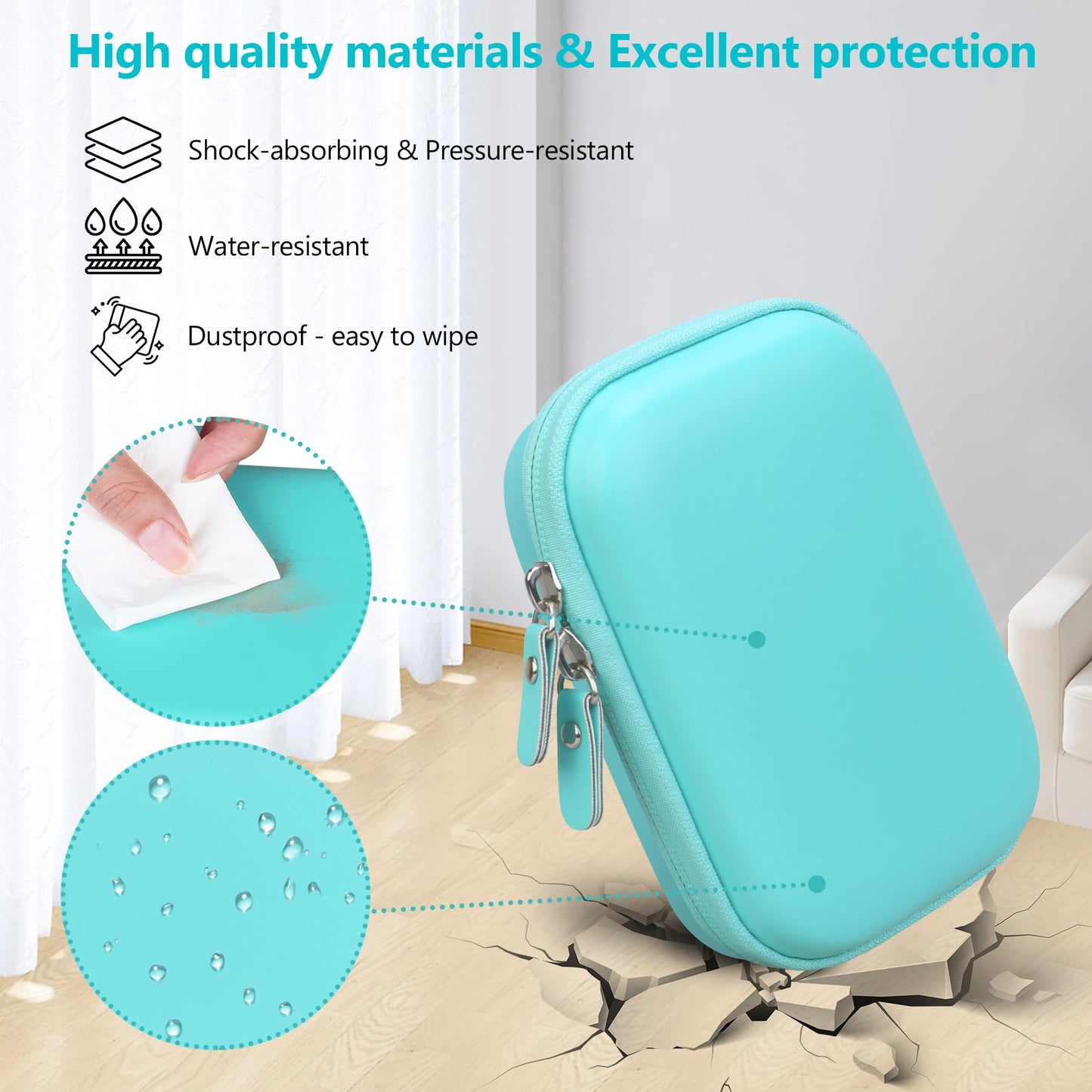 Supmay Hard Carrying Case for Kodak Step Instant Smartphone Photo Printer - Portable Mini Color Wireless Mobile Printer, Zipper Mesh Pocket for USB Cable, Photo Paper, Green