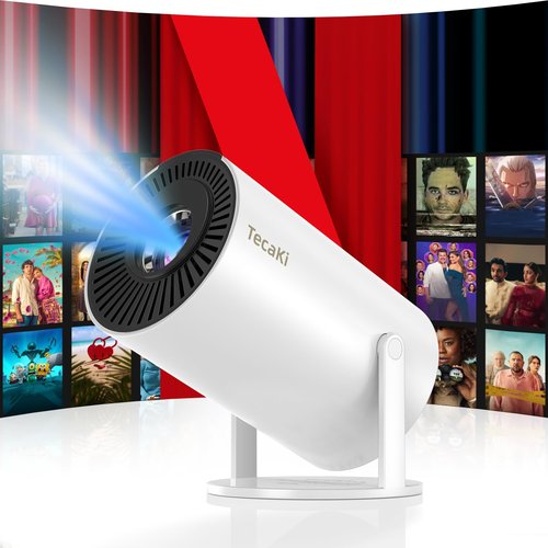 [Netflix Officially Licensed] Tecaki Smart Projector, Mini Projector with WiFi and Bluetooth, Portable Projector for Outdoor, 180° Rotatable Stand, Auto Keystone & Electronic Focus, 4K Supported