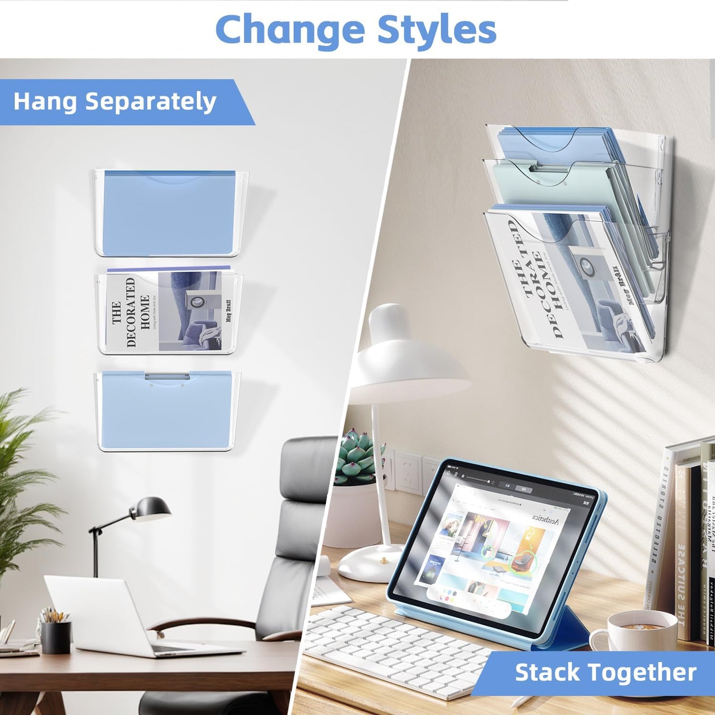 SUPEASY Clear Acrylic Wall File Organizer - Wall-Mounted Holder for Mail & Magazines | Single Pocket Design