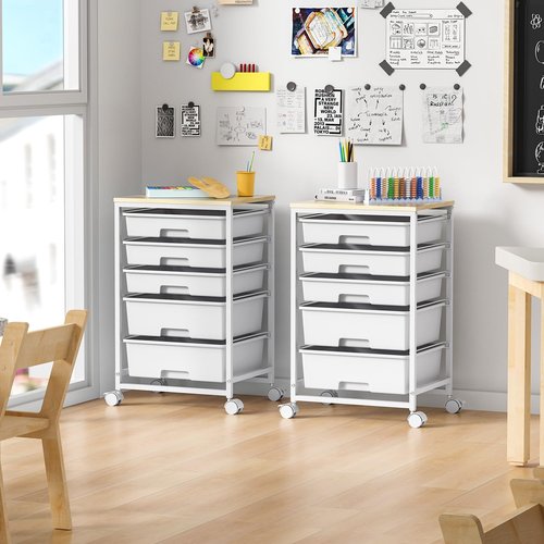 SYKIARIOL Rolling Cart with Drawers,Utility Cart with 6 Drawers,Rolling Storage Cart with Drawers and Wooden Tabletop & Lockable Wheel,White