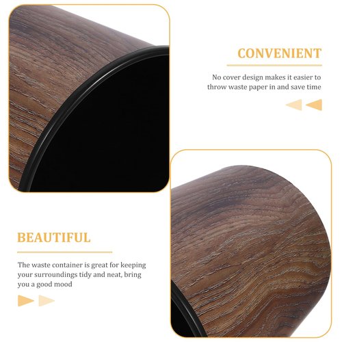 EXCEART Wood Grain Trash Can Plastic Round Wastebasket Kitchen Garbage Container Bins for Home Office Bedroom Bathroom Kitchen