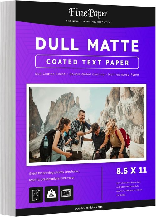 Digital Low Gloss Paper by Dull - Double-Sided C2S Coated for Color Laser Printing | Matte Finish | 8.5" x 11" | 100 Sheets