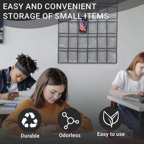 LYLHZRMDGC 24 Pocket Pocket Chart for Cell Phones and Calculator, Hanging Organizer with Clear Pockets and Hooks for Door or Wall, Send Goods from Local Warehouse