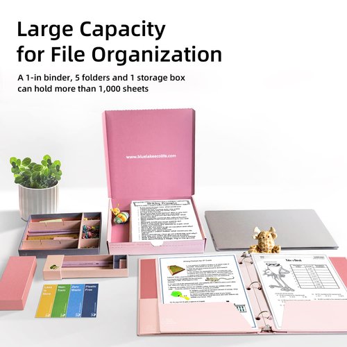 Blue Lake ECOLIFE 3-Ring Binder School Offiice Supplies Kit Bundle Plastic Free 22 Piece Binder, Folders, Pencils, Pencil Box Organizer Tray, Gifts for K-12, College Students, and Office