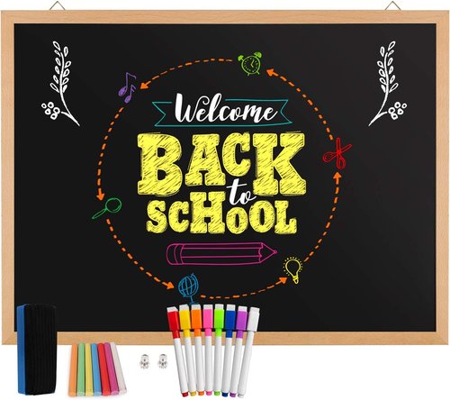 Magnetic Chalk Board - 24" X 18" Natural Wood Framed Blackboard for Home, Kitchen & School Decor