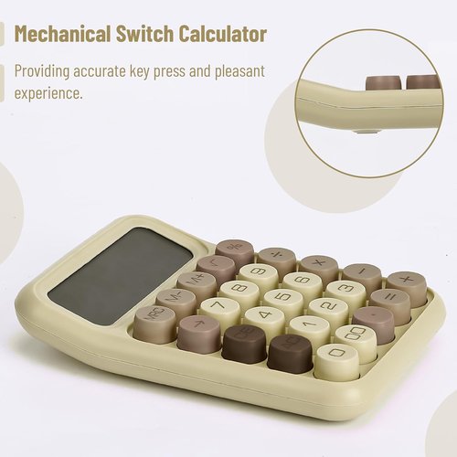 Mr. Pen Mechanical Switch Calculator - 12 Digit Large LCD Display | Khaki Cream with Big Buttons