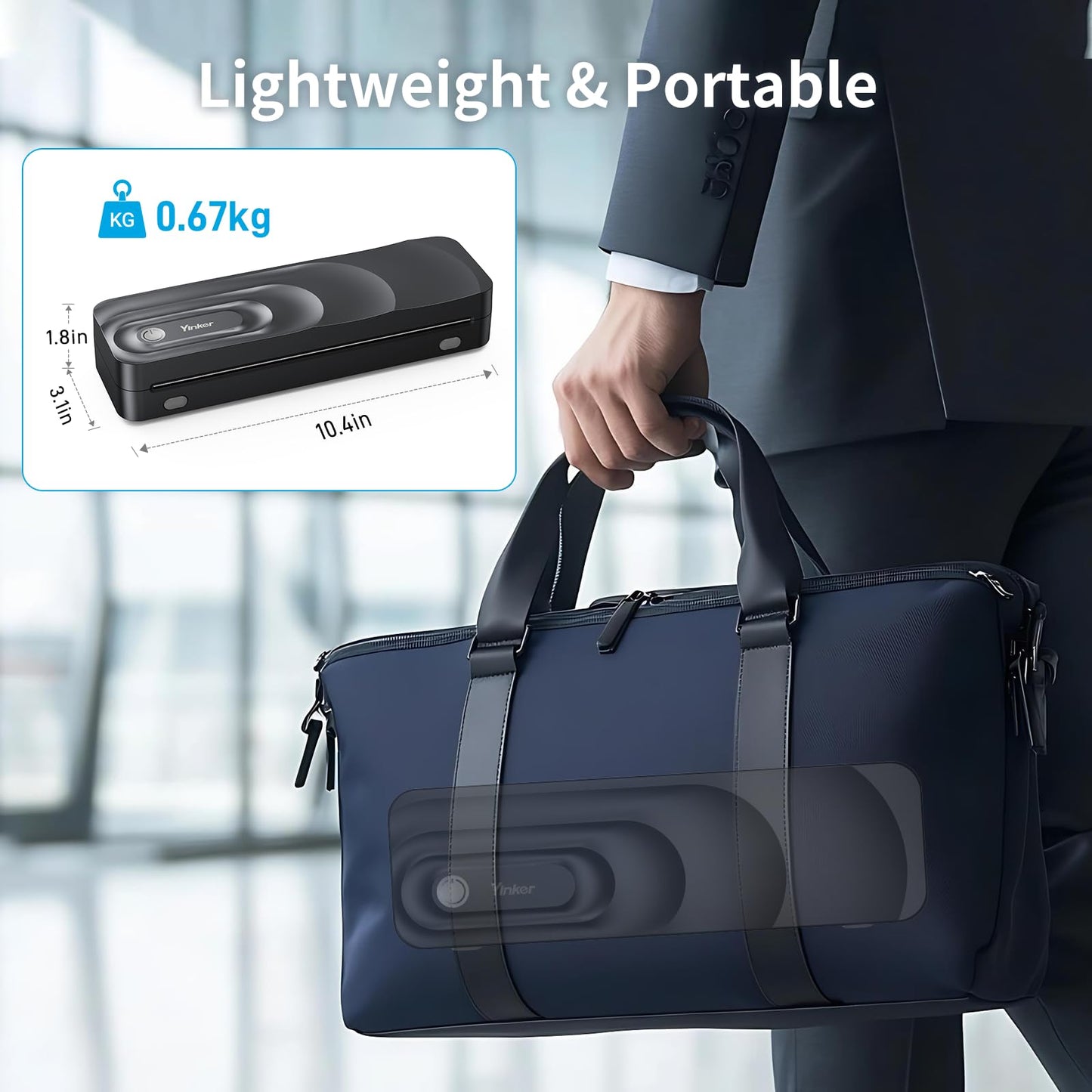 Yinker Portable A4 Thermal Printer | 3 Rolls Thermal Paper & 2 Folding Papers Included | Inkless Bluetooth Printer w/Carry Case, Supports 8.5"x11" US Letter, Cellphone APP Compatible for Travel