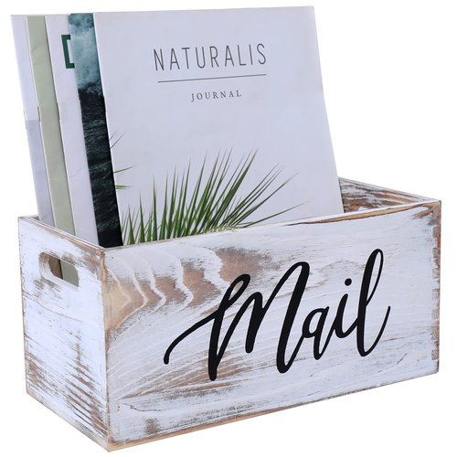 CFYACFY Mail Organizer Countertop Mail and Key Holder for Desk Mail Basket Letter Organizer Caddy Dorm Organizer Rustic Home Decor Mailbox White 5.5*5.5*11.4 Inch