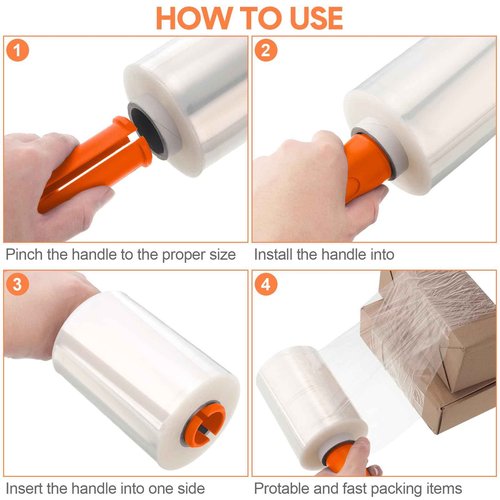 Jutom 8 Pcs Clear Stretch Wrap Roll Plastic Wrap for Moving with 2 Handles 5" x 1000 ft Cling Packaging Shrink Film Self Adhering Shipping Supply for Moving Bounding Storing Pallet Furniture (Orange)