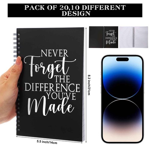 Yeaqee 20 Pcs Thank You Gifts Bulk, Employee Appreciation Gifts, Inspirational Spiral Notebook/Journal for Women Men Office School Coworker Teacher Volunteer Present
