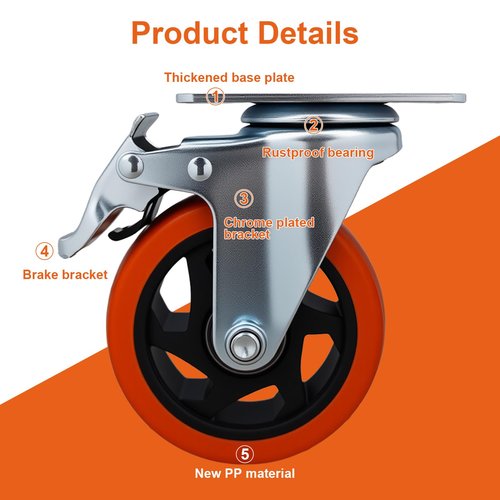 Htudcoue 6 Pcs 4 Inch Heavy Duty Casters,with Brake and Swivel Locking,6 casters Load Capacity 3300 lbs, for Furniture, Workbenches, Carts, Etc.