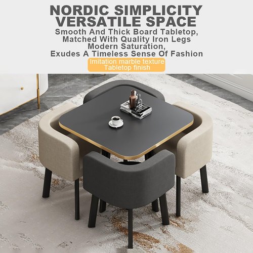 DESALAI Square Dining Table Set with 4 Chairs,Office Negotiation Table and Chair Combination,Lounge Area Table and Chair Combination Set,Space-Saving,for Office Lounge Dining Kitchen.