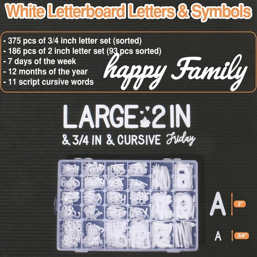 559 Extra White Letters - Changeable Felt Board Organizer with Cursive Words & Pre-Cut Plastic Letters