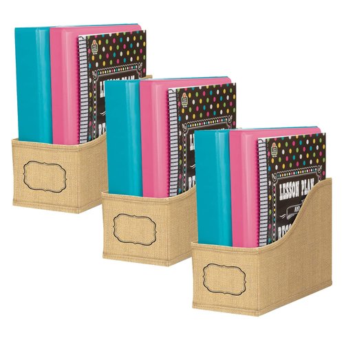 Teacher Created Resources Burlap Design Book Bin, Pack of 3
