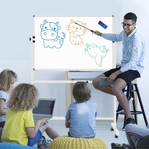 BSTPCOO Dry Erase Board with Stand 36"x24", Height Adjustable Mobile White Board with Stand Rolling Magnetic Whiteboard on Wheels Standing Whiteboard Including 1 Eraser, 2 Markers and 20 Magnets