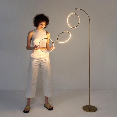 Brightech Nova 74 in. Antique Brass Industrial 3-Light LED Energy Efficient Floor Lamp with Built-in 3-Way Dimmer Function FL-NVA-BRS
