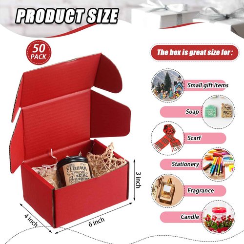 Ireer 50 Pack Red Shipping Boxes Bulk 6 x 4 x 3 Inch Corrugated Cardboard Mailer Boxes for Small Business Mailing Packing Jewelry Ornament Gifts Wrap