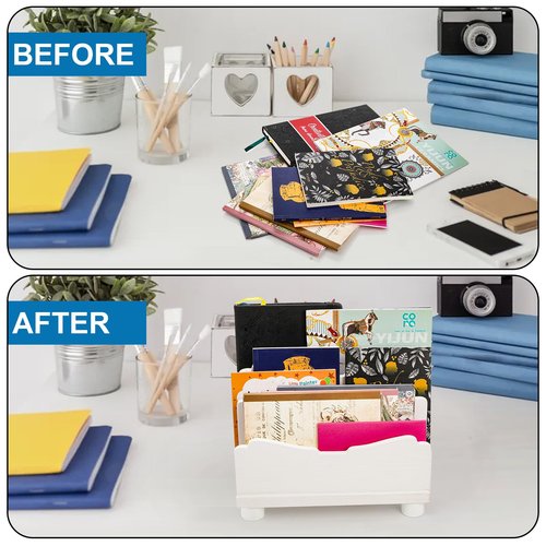 Eorbow File Holder for Desk, 3 Slots Wood Folder Organizer Desktop, Sturdy Mail Sorter Countertop for Bills, Letters, Paper, Magazines, Documents, Envelopes, No Assembly Required