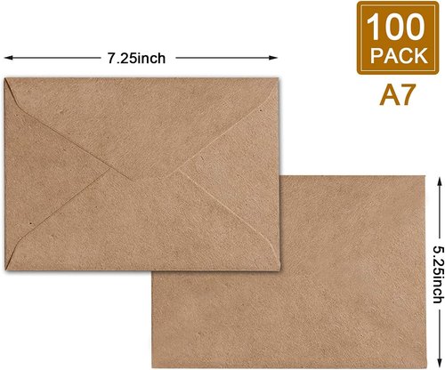 Kraft Envelopes | 100 Pack Brown Invitation Envelopes for Weddings, Baby Showers & Office (5.25" x 7.25")