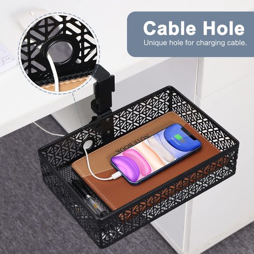 Aurynns Black Modern Under Desk Drawer Organizer Clip-on Cup Holder & Phone Holder
