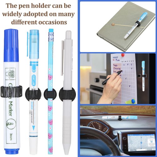 Colarr 50 Pcs Pen Holder Clips for Clipboard Manganese Steel Pen Holder Adjustable Self Adhesive Spring Loop Pencil Organizer for Whiteboard Bulletin Board Home Office Refrigerator(Black)