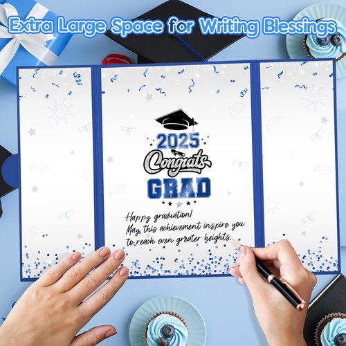 Graduation Decorations 2025 Blue Silver Graduation Guest Book to Sign Class Of 2025 Signature Guestbook Alternative Party Gifts Keepsake Congrats Grad Invitations Memory Card Board College High School