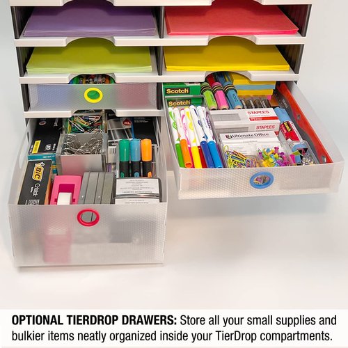 Ultimate Office TierDrop Desktop Organizer/Forms Mailroom Classroom Sorter, 8-Compartments with Optional Add-On Tiers for Easy Expansion, Gray w/Black…