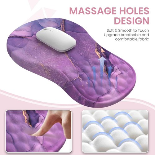 Anyshock Mouse Pad Set for Women Desk, Massage Mouse Pad with Wrist Support, Extended Desk Pad Mat, Wrist Pad for Keyboard, Ergonomic Mouse Pad and Keyboard Pad (Purple Marble)