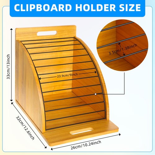 Seajan 13 Pcs Wooden Clipboard Holder Set Include 1 Organizer with Raised Side Panel 12 A4 Letter Size 12'' Plastic Clipboards for Classroom Office School Teacher Assembly Required(Morandi)