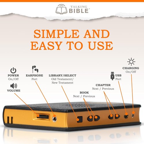 Electronic Holy Bible Audio Player - Solar Powered & USB Rechargeable | ESV for Seniors, Kids & The Blind - Black