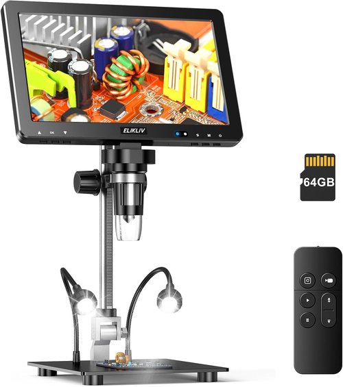 Elikliv EDM9 Max Digital Microscope - 20MP 1500X HD IPS Coin Magnifier with 10.1" Screen & Light