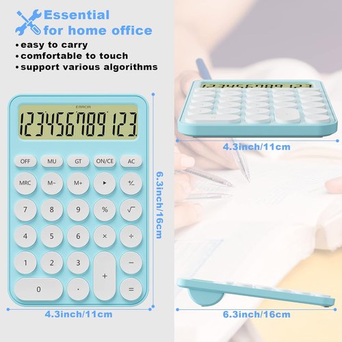 DECKLIT Desktop Calculator - Extra Large LCD Display with 12 Digits | Pink, 6.3" x 4.3" Size, 15° Tilt Screen