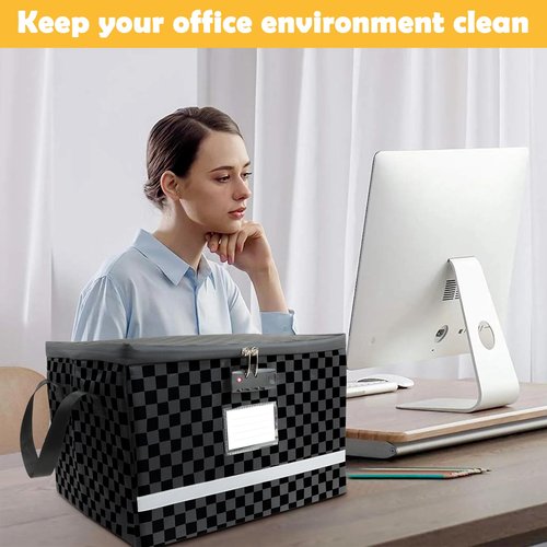 ZHSX File Box with Lock,Waterproof Anti-Theft Important Document Organizer, Collapsible File Organizer with Handle, Portable Home Office Storage Cabinet for Hanging Letter/Legal Folder