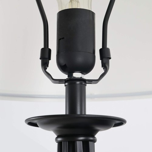 HOMCOM 3 Piece Table Floor Lamp Set with Metal Pole, Round Base, and Fabric Lampshade, for Living Room, Black/White