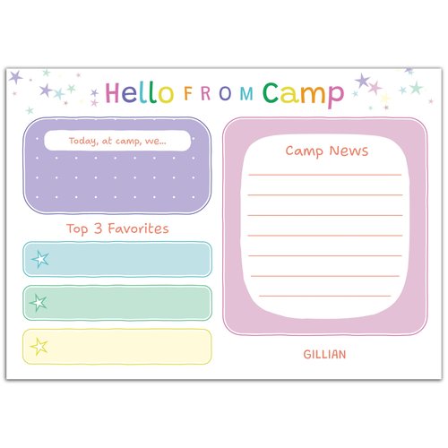 Bunny Badges Personalized Camp Stationary for Boys and Girls - Stationery Note Cards with Envelopes for Kids and Teens (Pastel Stationery)