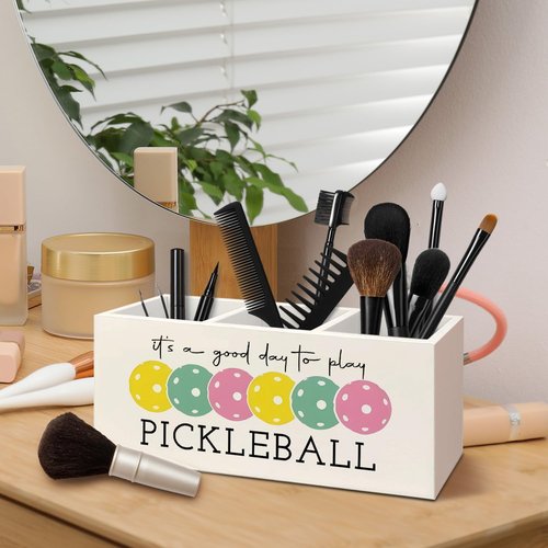 AQYIP Pickleball Gifts Wooden Pen Pencil Holder for Desk Accessories, Pickle Ball Gifts, Gift for Pickleball Lovers Women Wood Makeup Brush Toothbrush Holder Organizer for Vanity Bathroom
