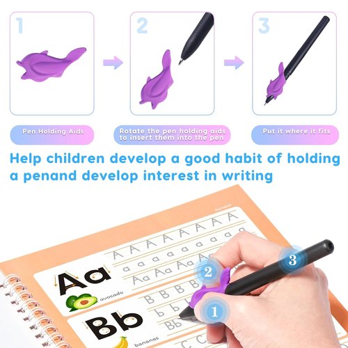 Magic Practice Copybook - Reusable Writing Practice Book for Kids Age 3-8 | 4 Books with Pens
