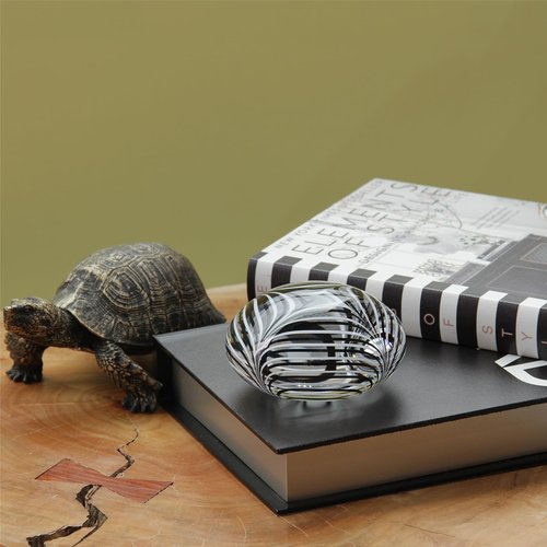Ca D Oro Flat Glass Paperweight Black and White Feather Pattern Hand Blown Murano-Style Art Glass